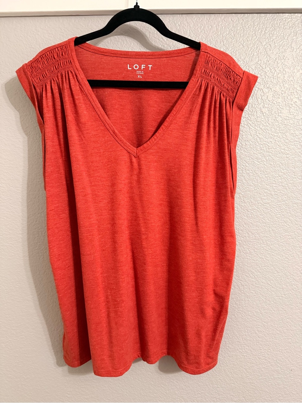 LOFT Burnt Orange V-Neck Cap Sleeve Top